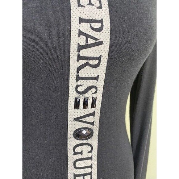 Miss Moi Womens Black Mock Neck Vogue Paris Embellished Rhinestone Tunic Blouse - Picture 8 of 10